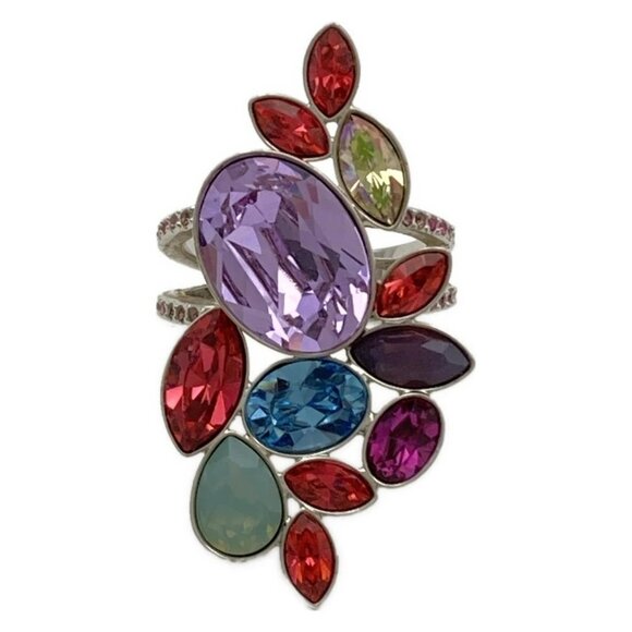 Auth SWAROVSKI - Silver Red Multi Swarovski Crystal Hardware Ring #6 1/2 - Picture 1 of 4